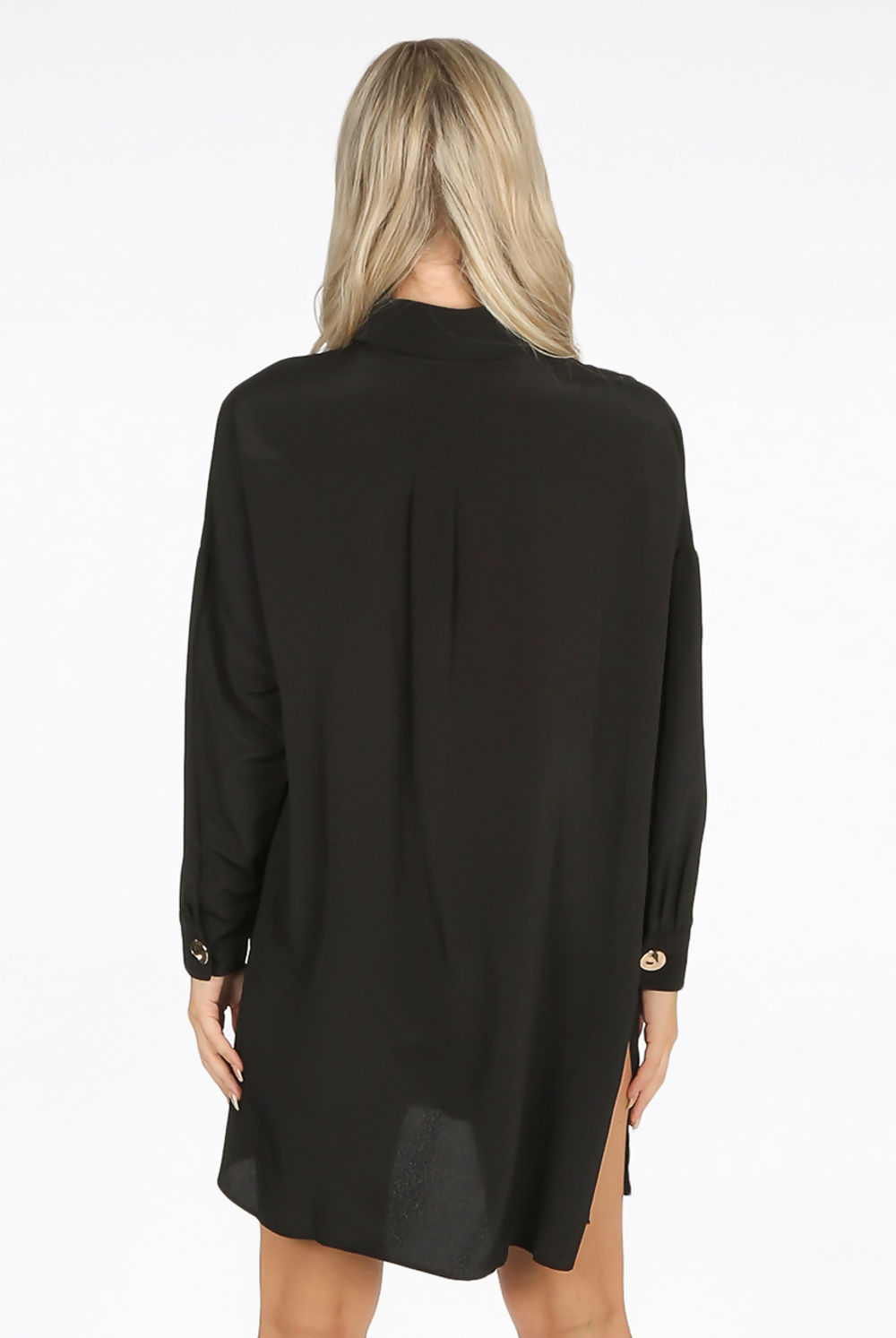 Black Golden Buttons Shirt Dress