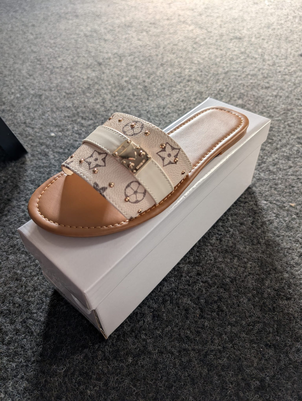 Inspired LV Open Toe Flat Sliders