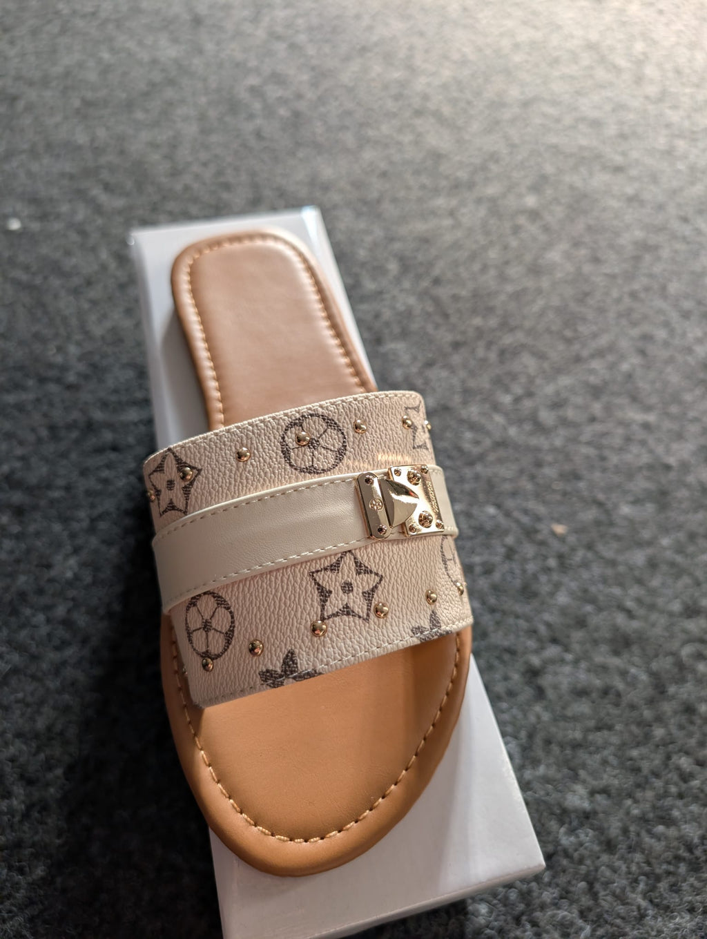 Inspired LV Open Toe Flat Sliders