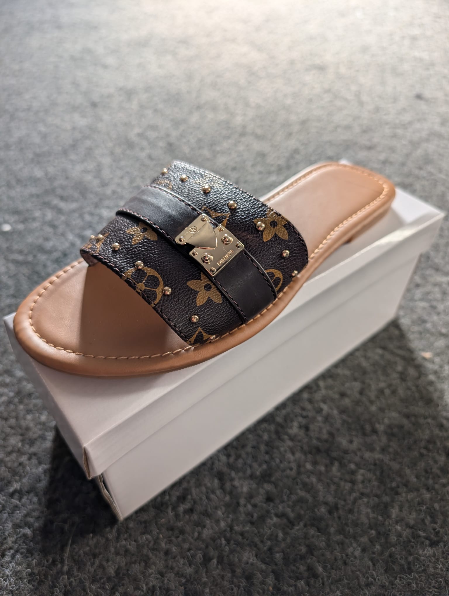 Inspired LV Open Toe Flat Sliders