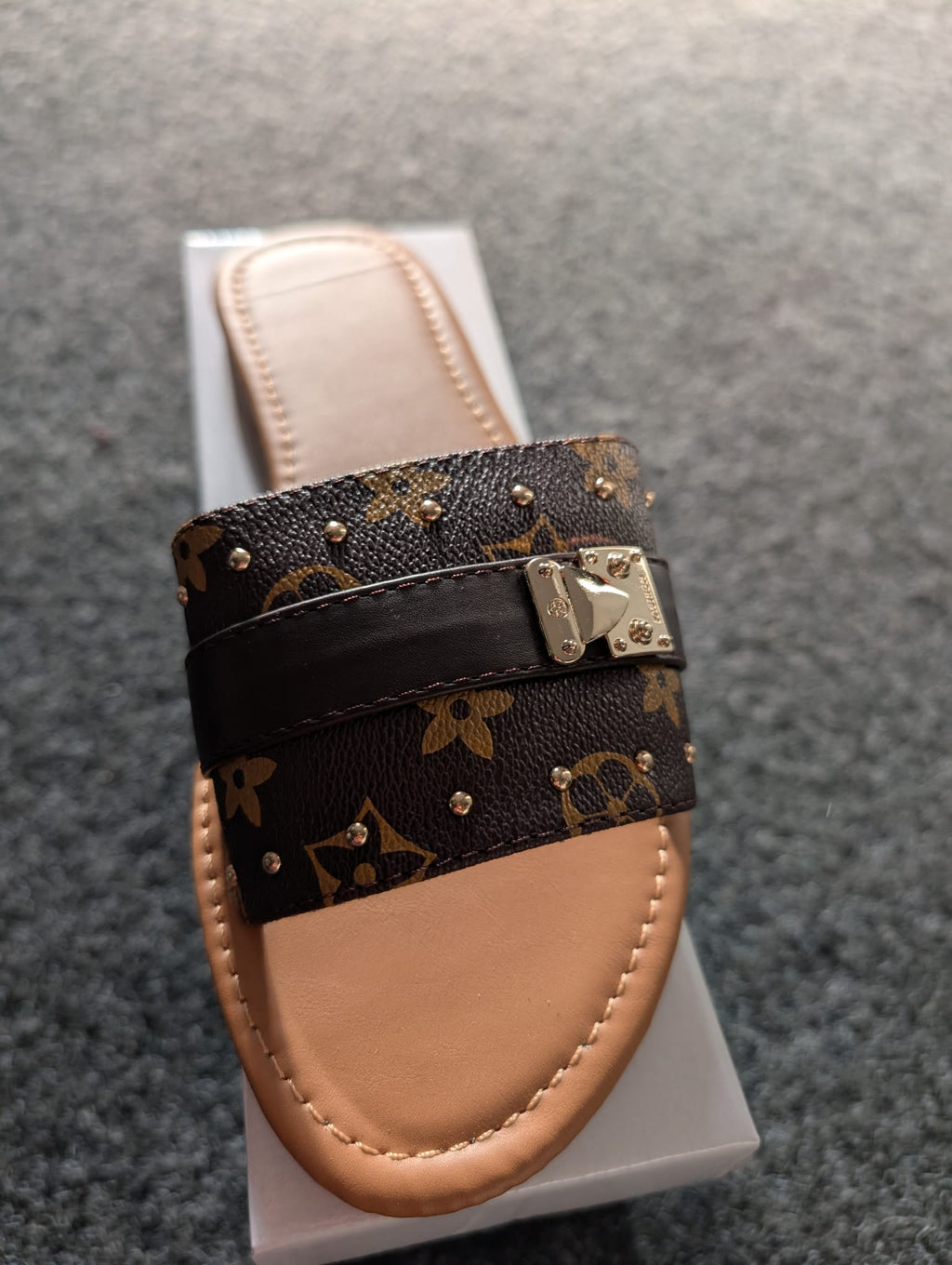 Inspired LV Open Toe Flat Sliders