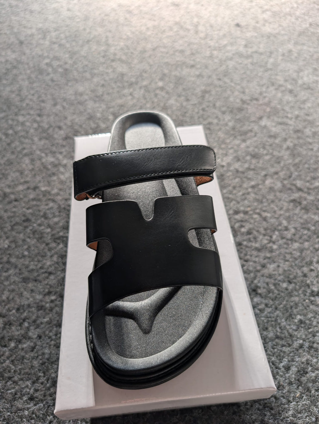 Inspired H Black Leather Velcro Sliders