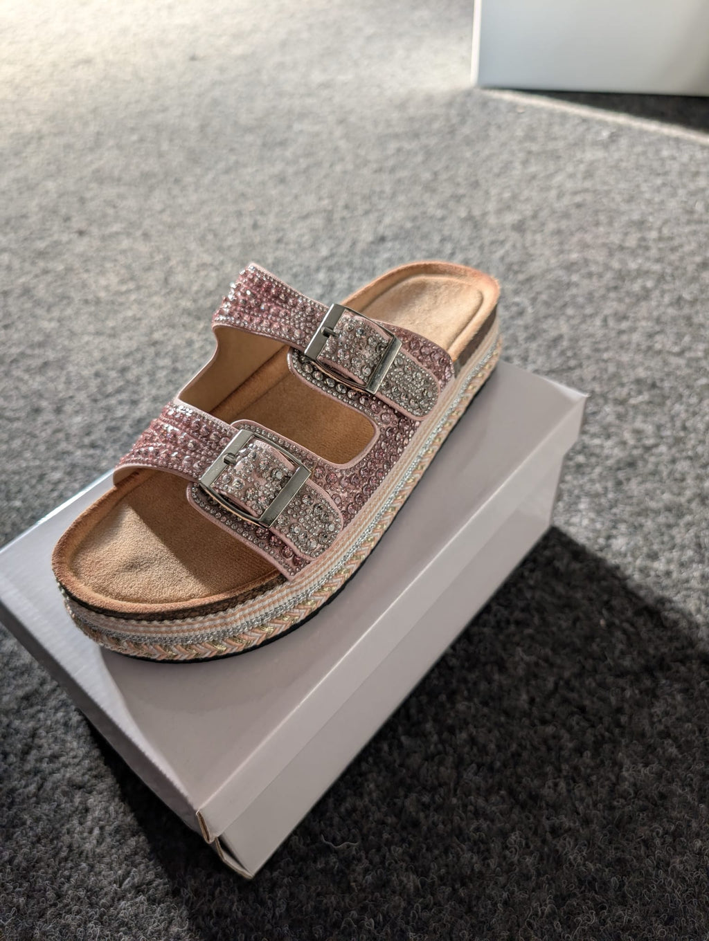 Diamante Flatform Sliders