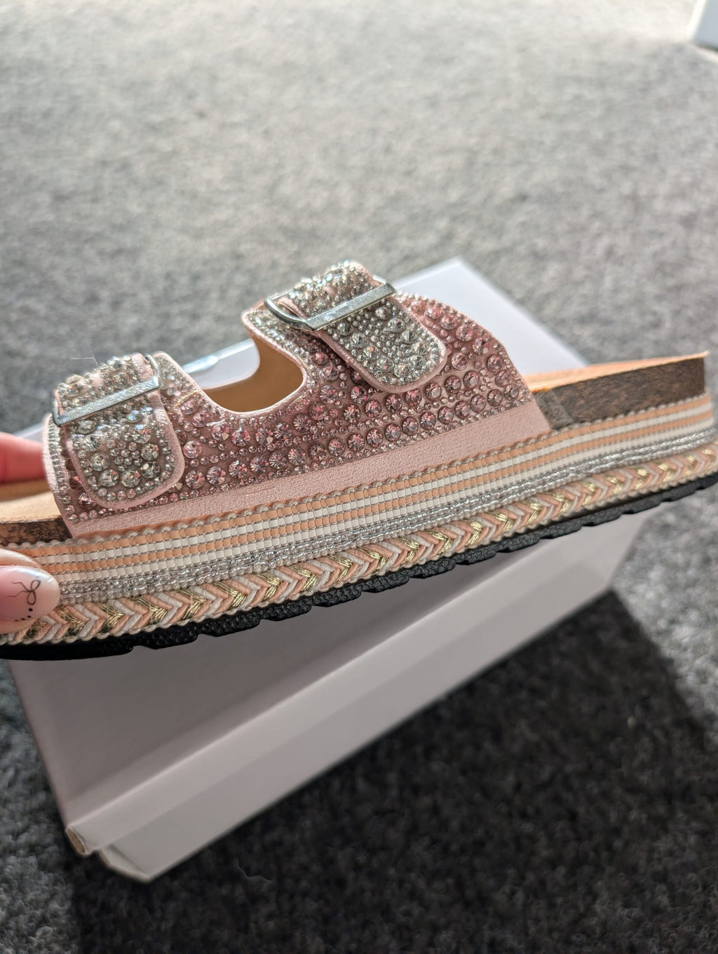 Diamante Flatform Sliders