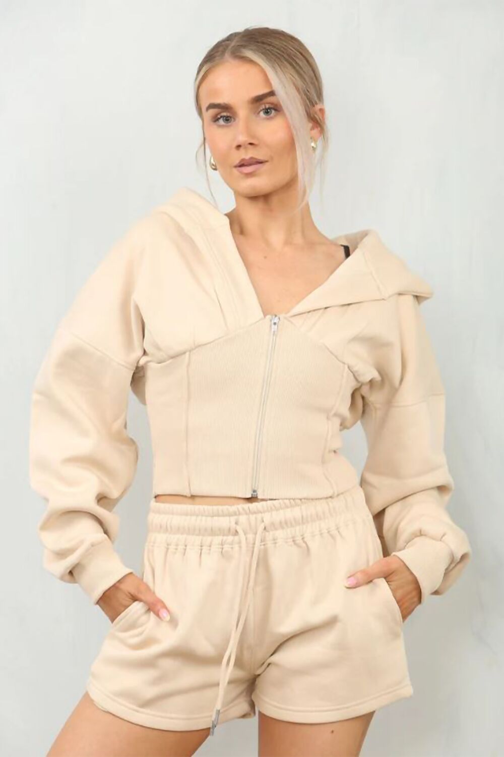 Ribbed Corset Fit Hooded Short Set