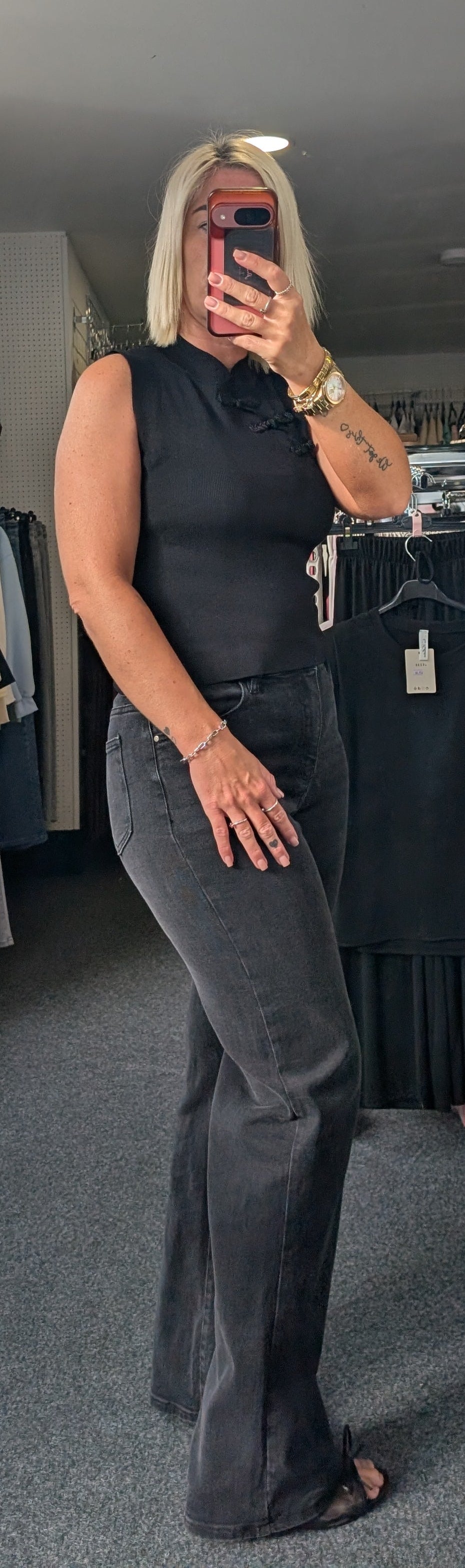 Black Stretch Wide Leg Jeans