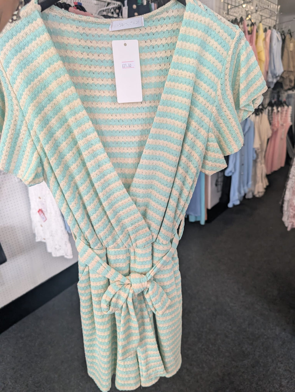 Belted Stripe Playsuit With Frill Sleeves