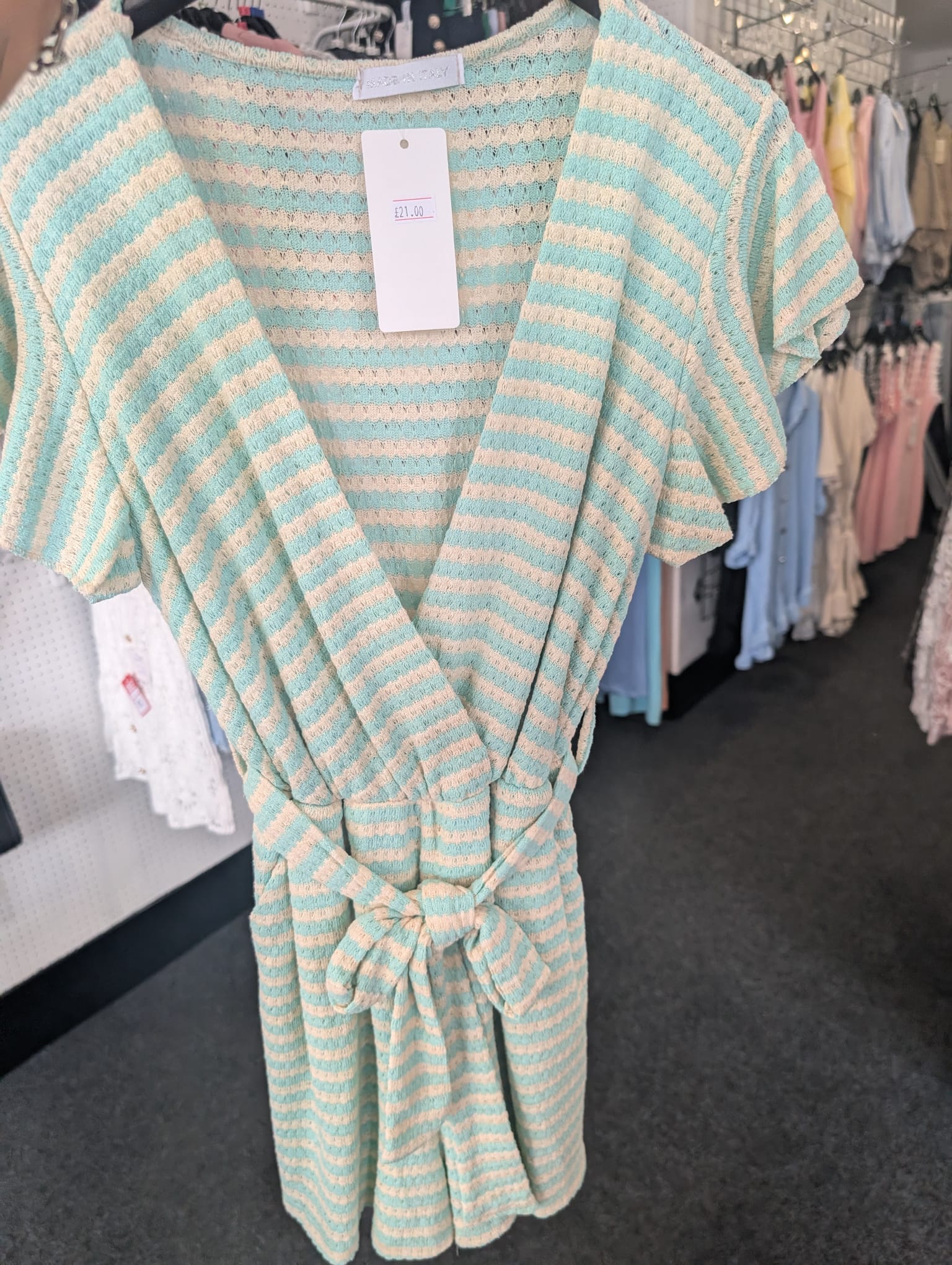 Belted Stripe Playsuit With Frill Sleeves