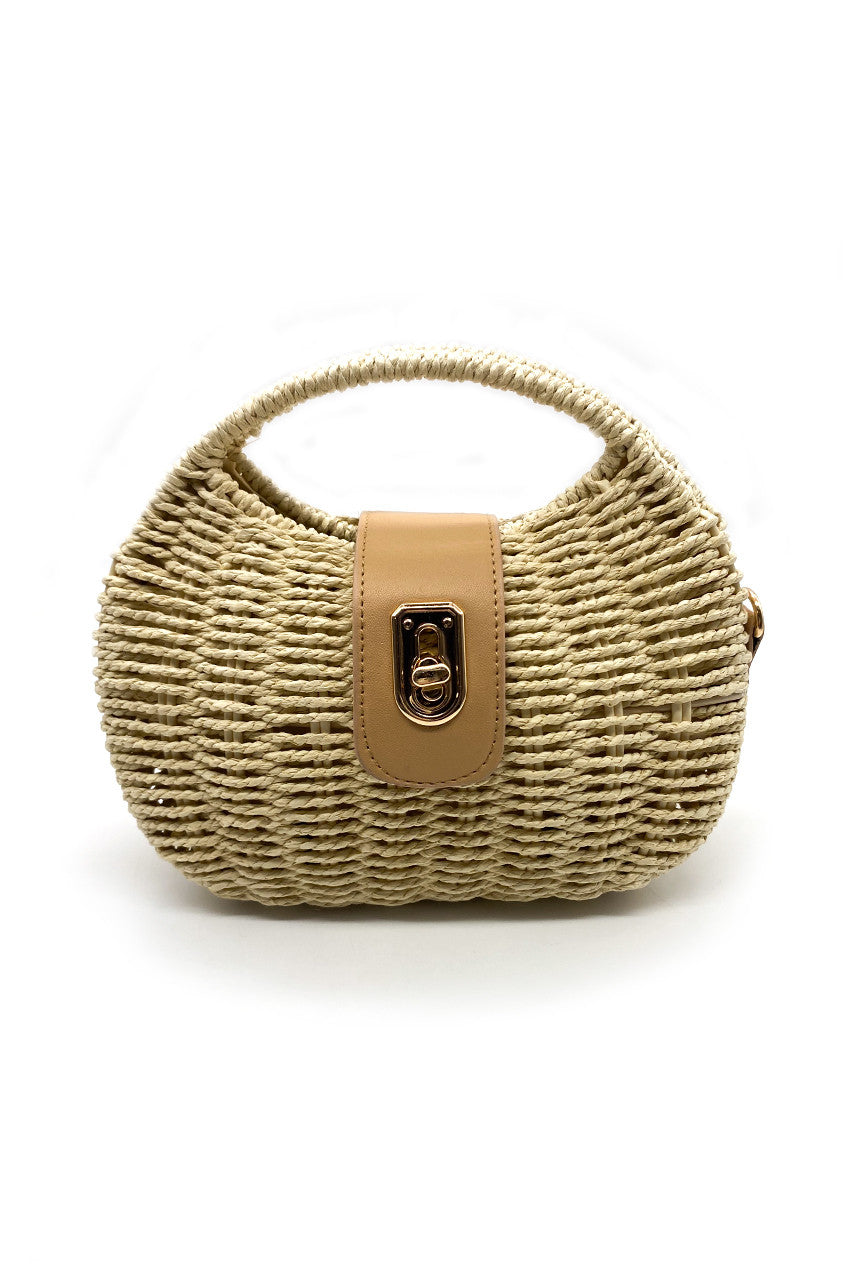 Rounded Natural Wicker Box Bag