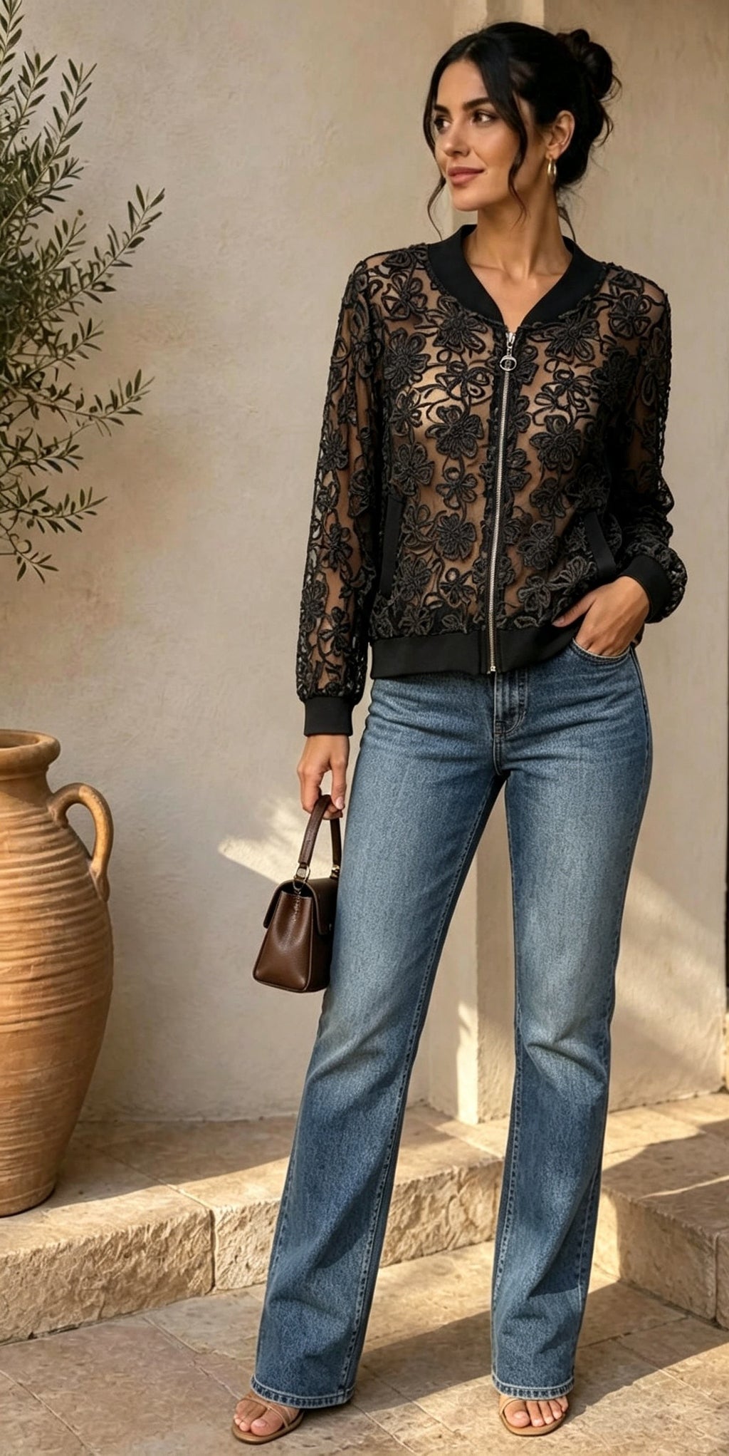Natural Luxe Lace Bomber Jacket