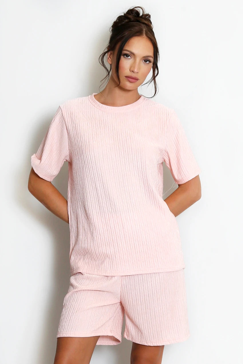 Textured Crew Neck T Shirt & Shorts Set