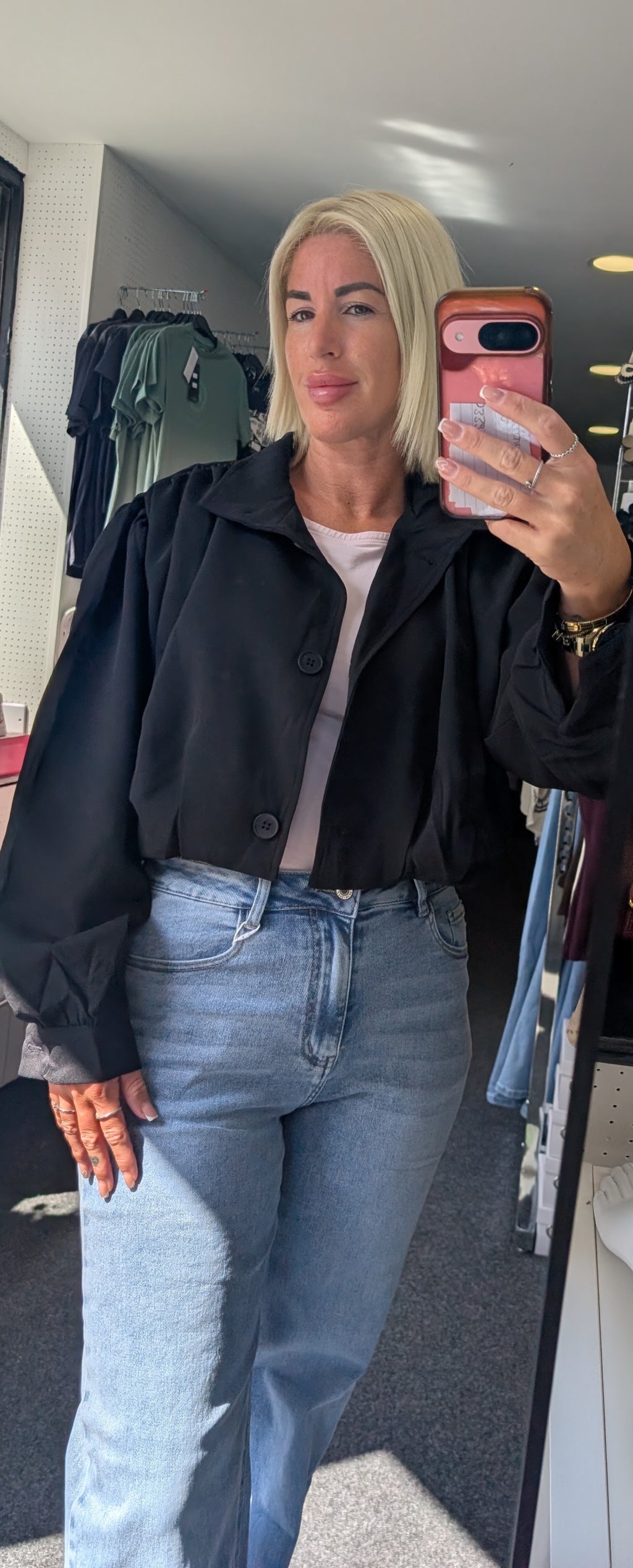 Zara Inspired Cropped Jacket With Ruched Shoulder Detail