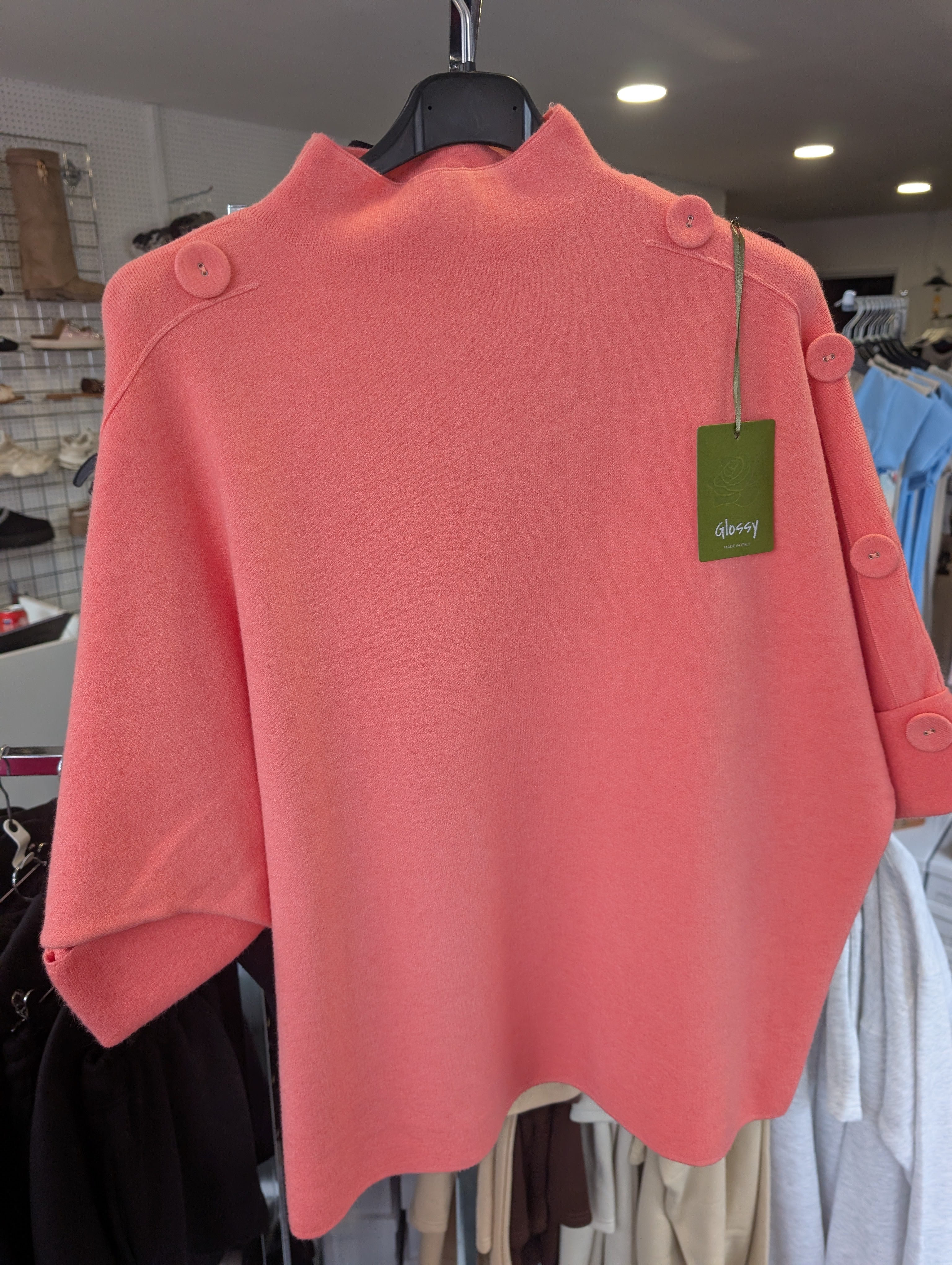 Short Sleeve High Neck Button Detail Jumper