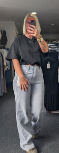 Grey Wash Stretch Wide Leg Jeans