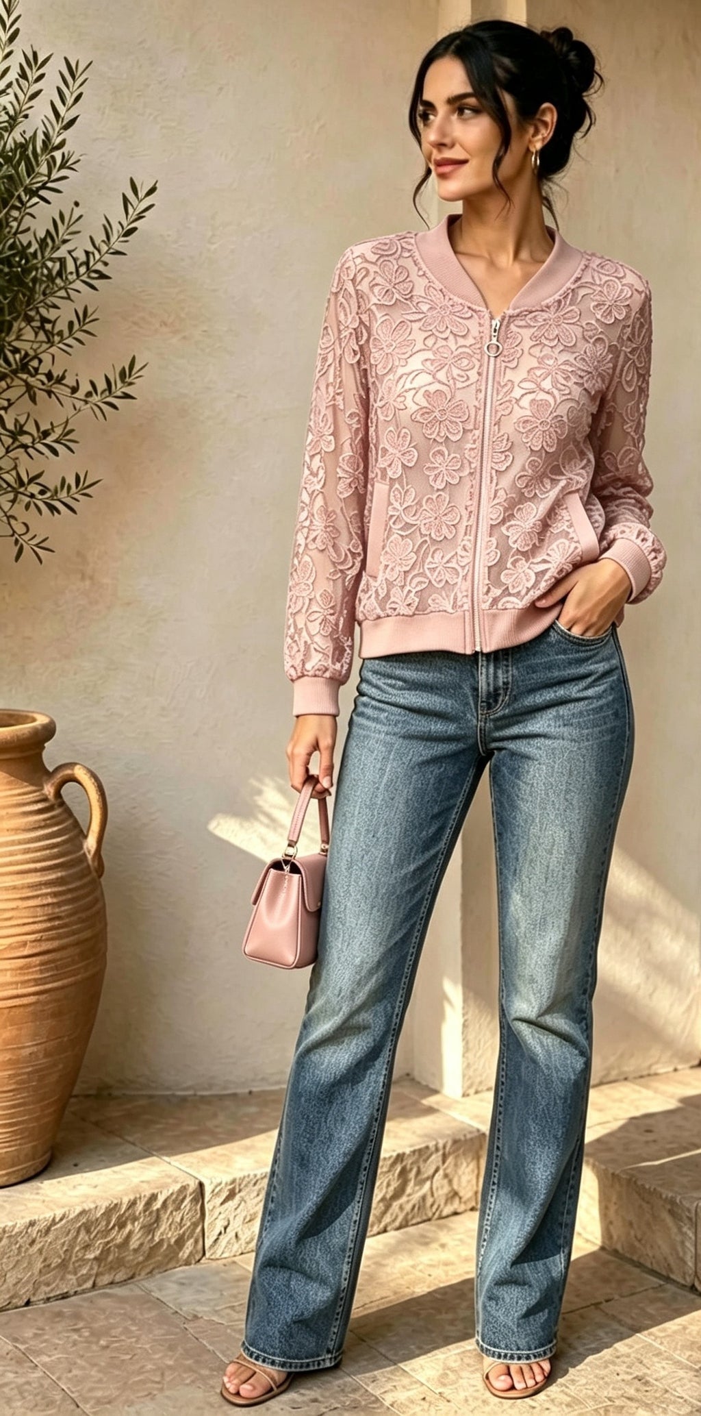 Natural Luxe Lace Bomber Jacket