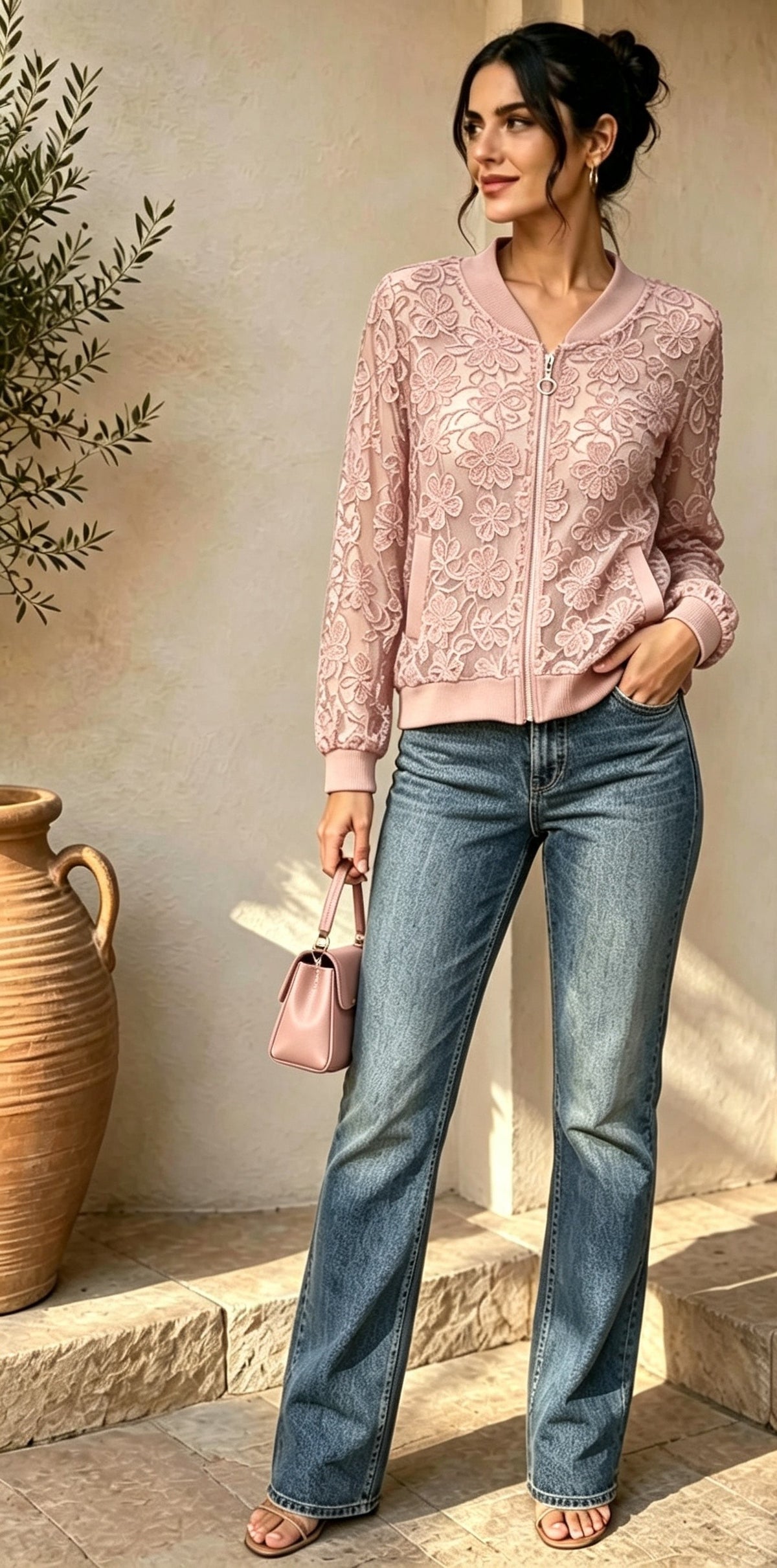 Natural Luxe Lace Bomber Jacket