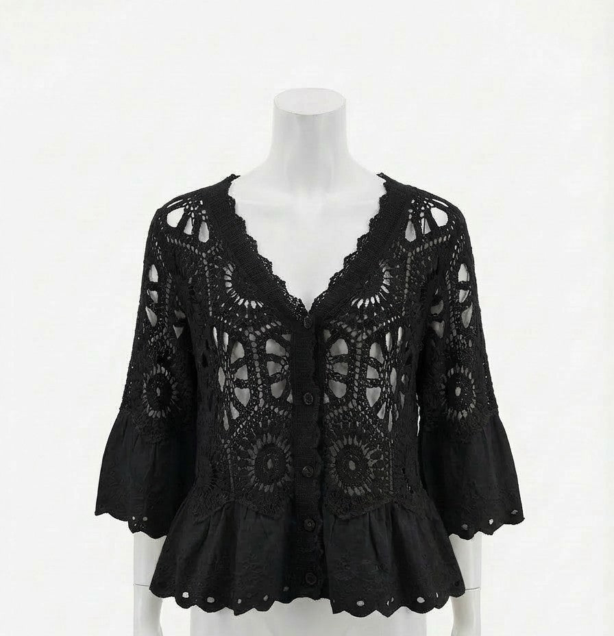 Floral Crochet Button Up Cardigan