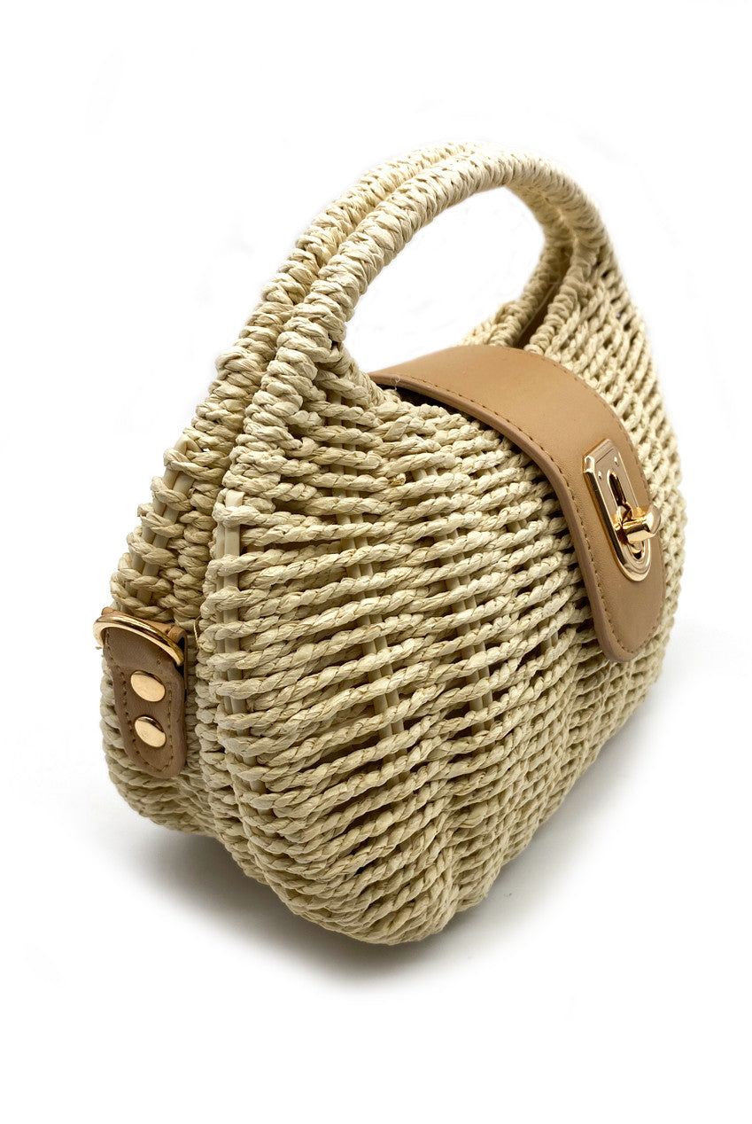 Rounded Natural Wicker Box Bag