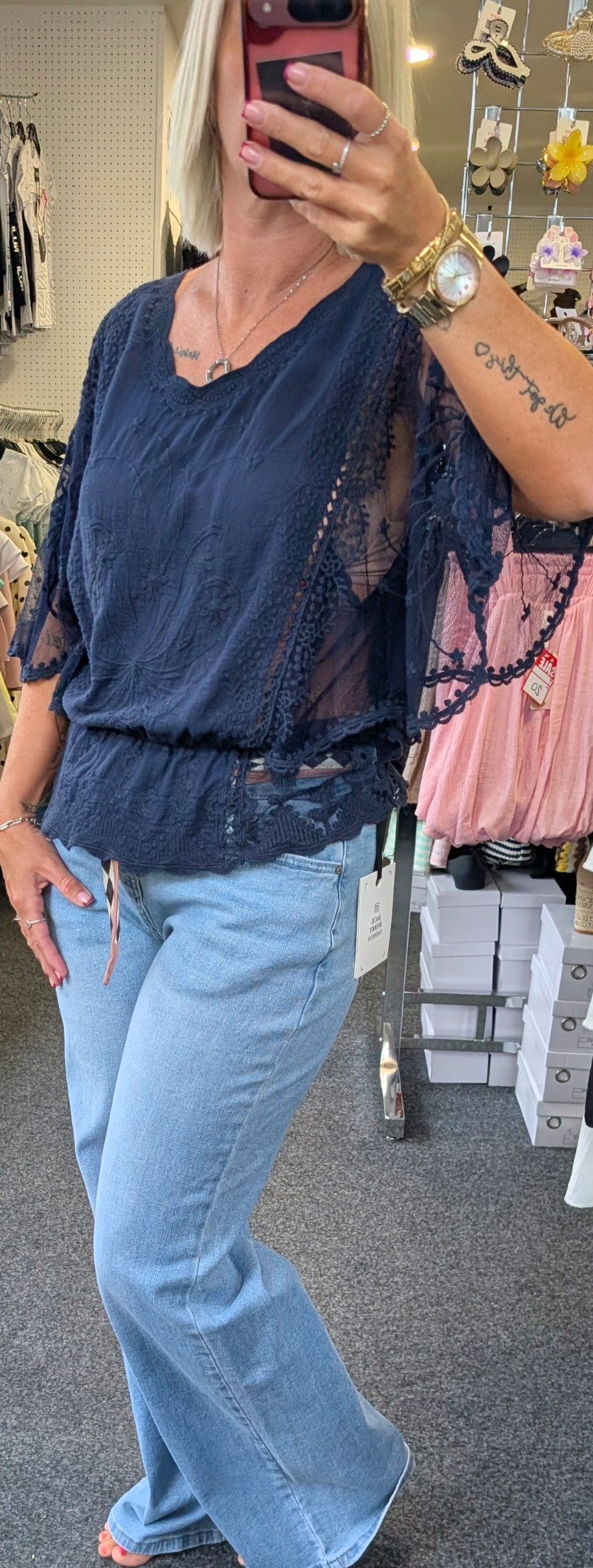 Floral Lace Butterfly Sleeve Blouse