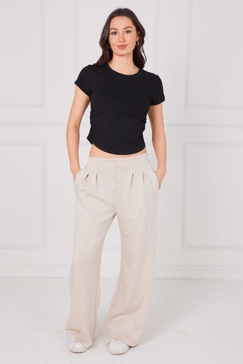 Elasticated Waist Wide Leg Pleat Trouser