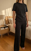 Cinched Waist Top and Pleated Trousers Set