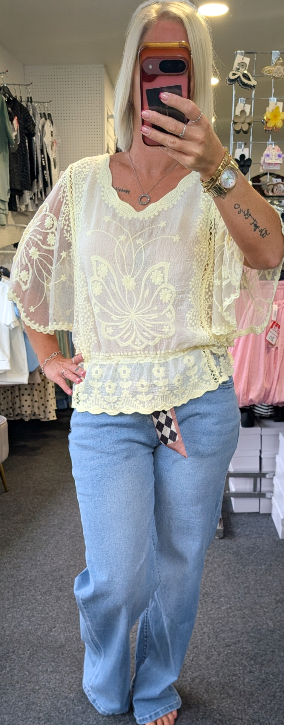 Floral Lace Butterfly Sleeve Blouse