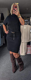 Fine Knit Dress With Belt Detail