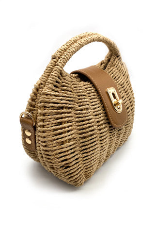 Rounded Natural Wicker Box Bag