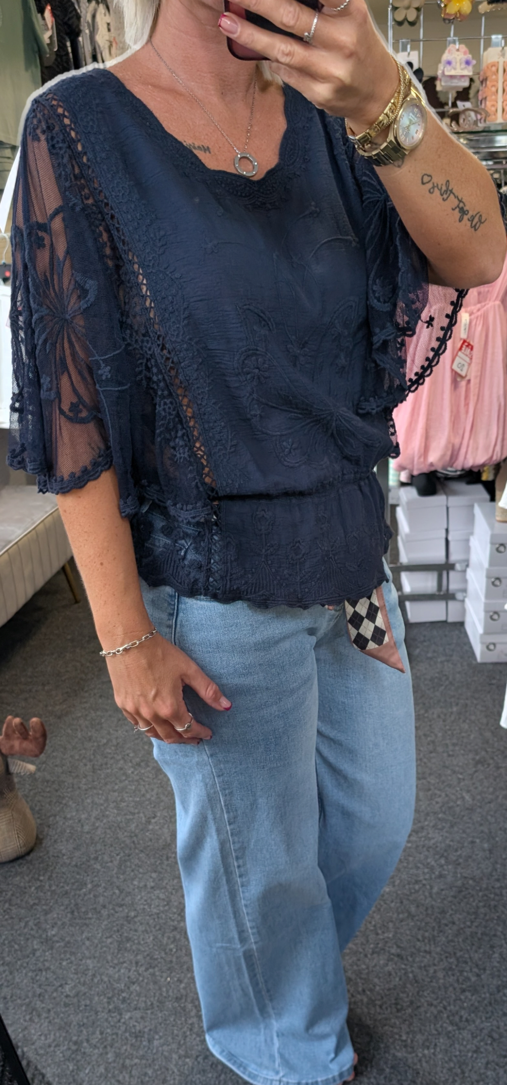 Floral Lace Butterfly Sleeve Blouse