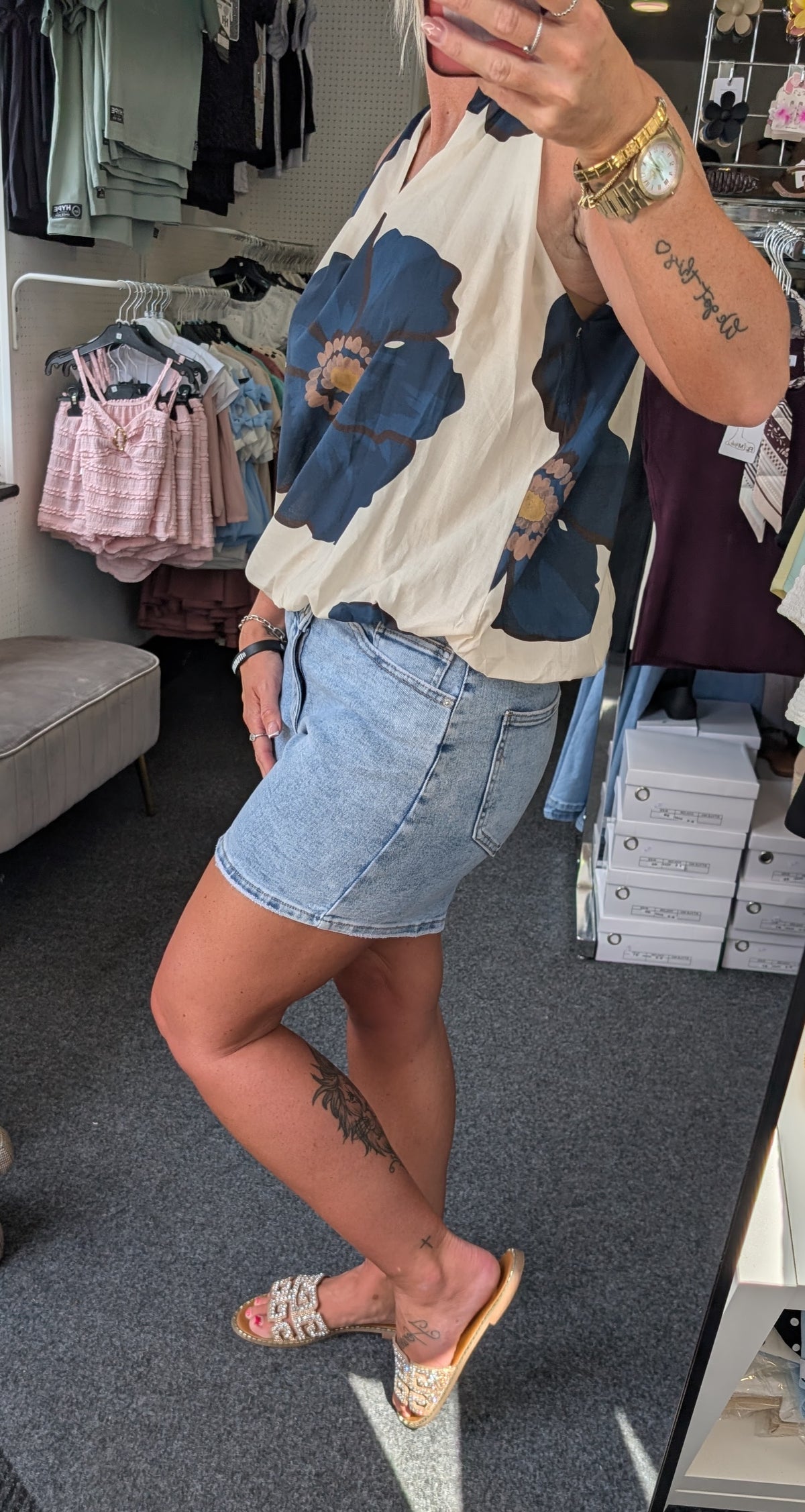 Flower Print Bubble Hem Top