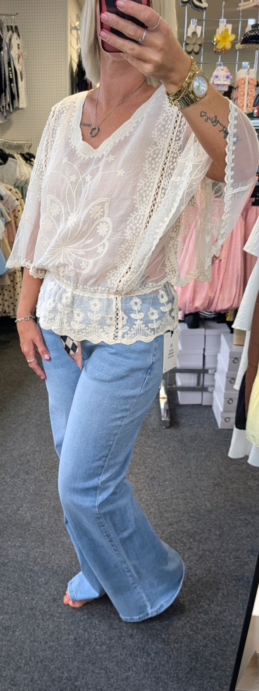 Floral Lace Butterfly Sleeve Blouse