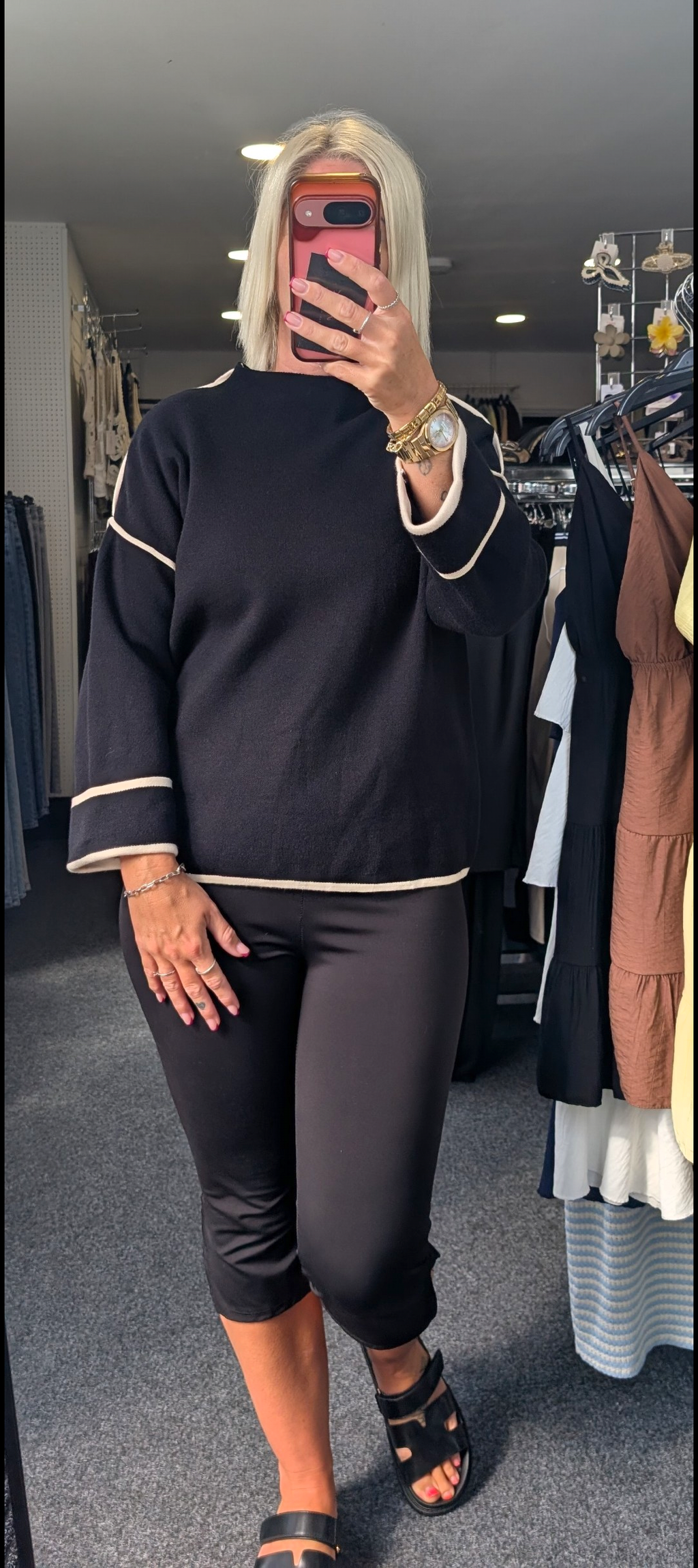 Turtle Neck Contrast Piping Jumper