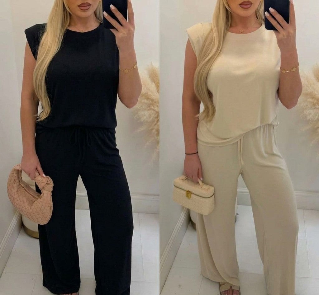 Padded Shoulder Top And Trousers Set