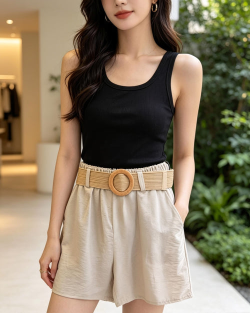 Belted Linen Shorts