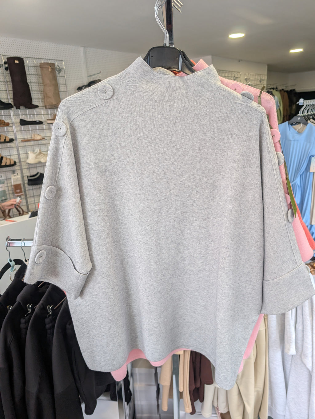 Short Sleeve High Neck Button Detail Jumper
