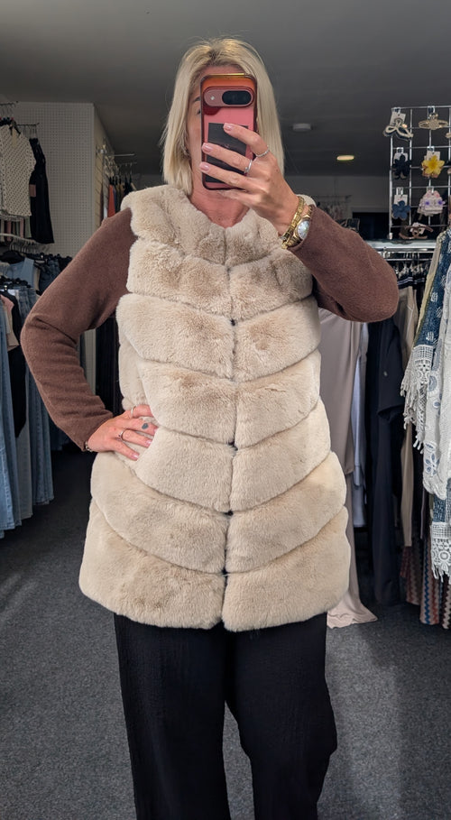 Beige Layered Faux Fur Gilet
