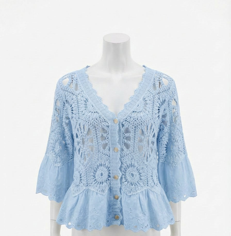 Floral Crochet Button Up Cardigan