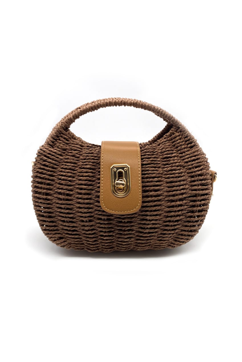 Rounded Natural Wicker Box Bag
