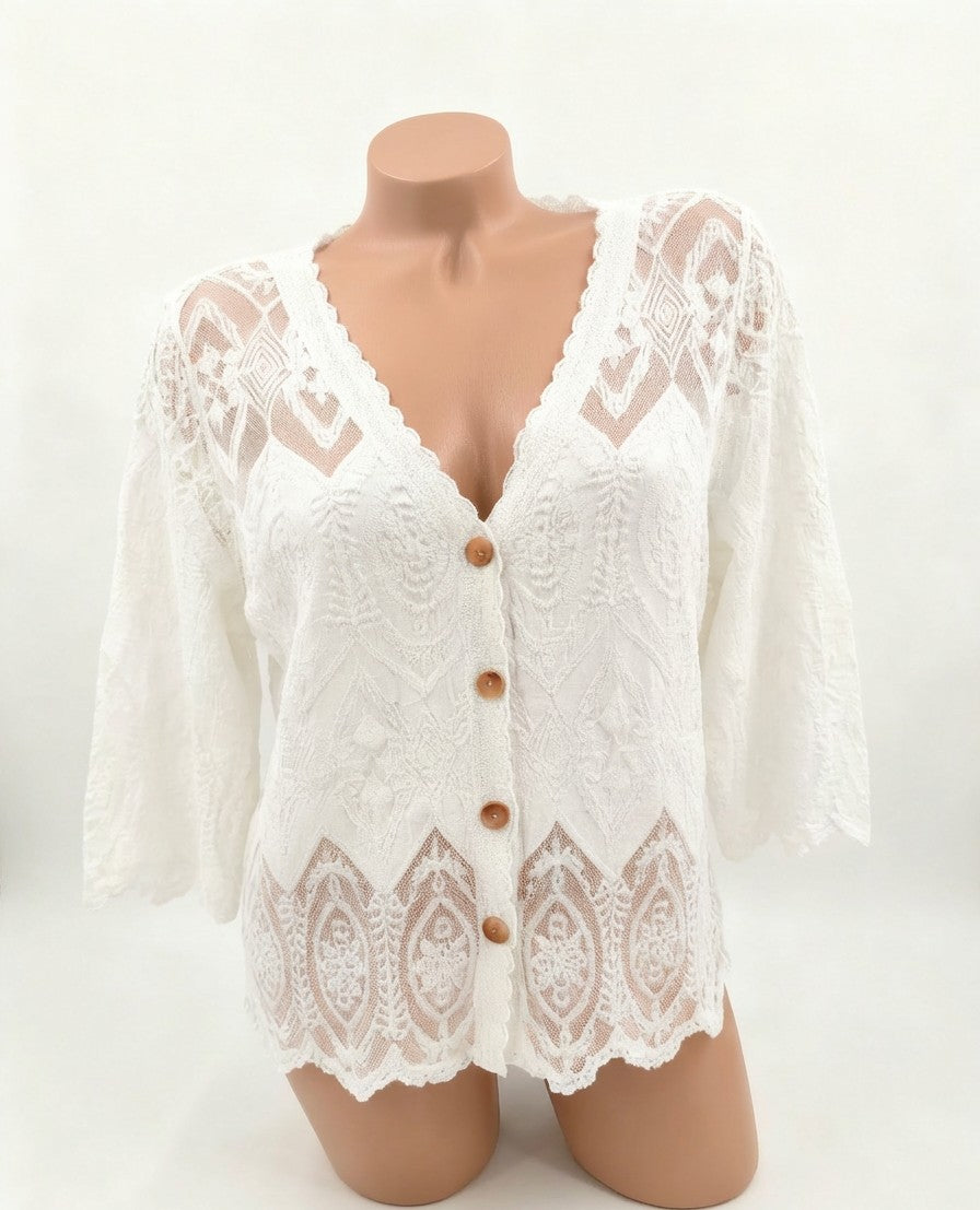 Floral Lace Button Down Blouse