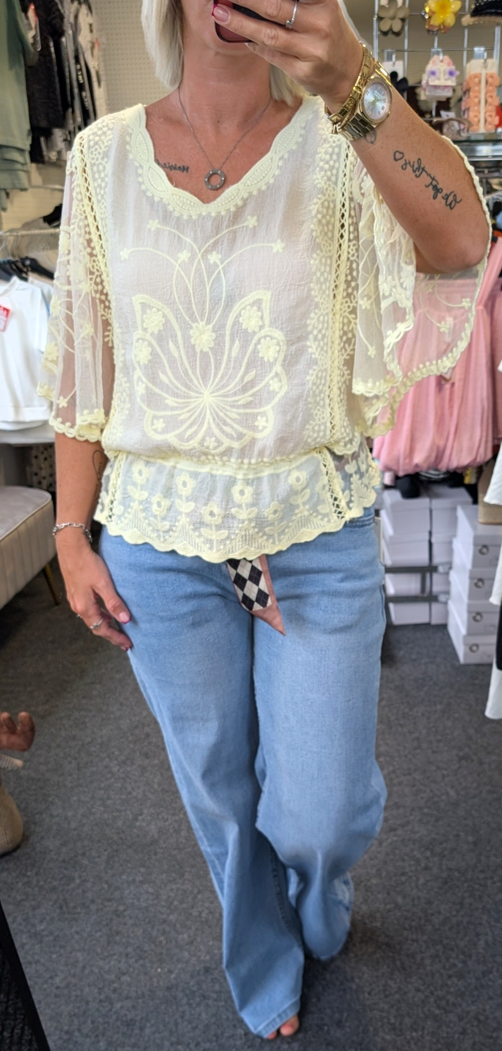 Floral Lace Butterfly Sleeve Blouse