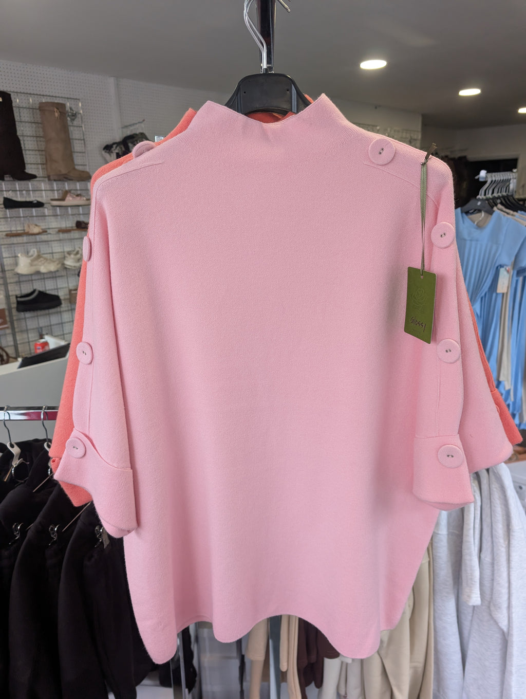 Short Sleeve High Neck Button Detail Jumper