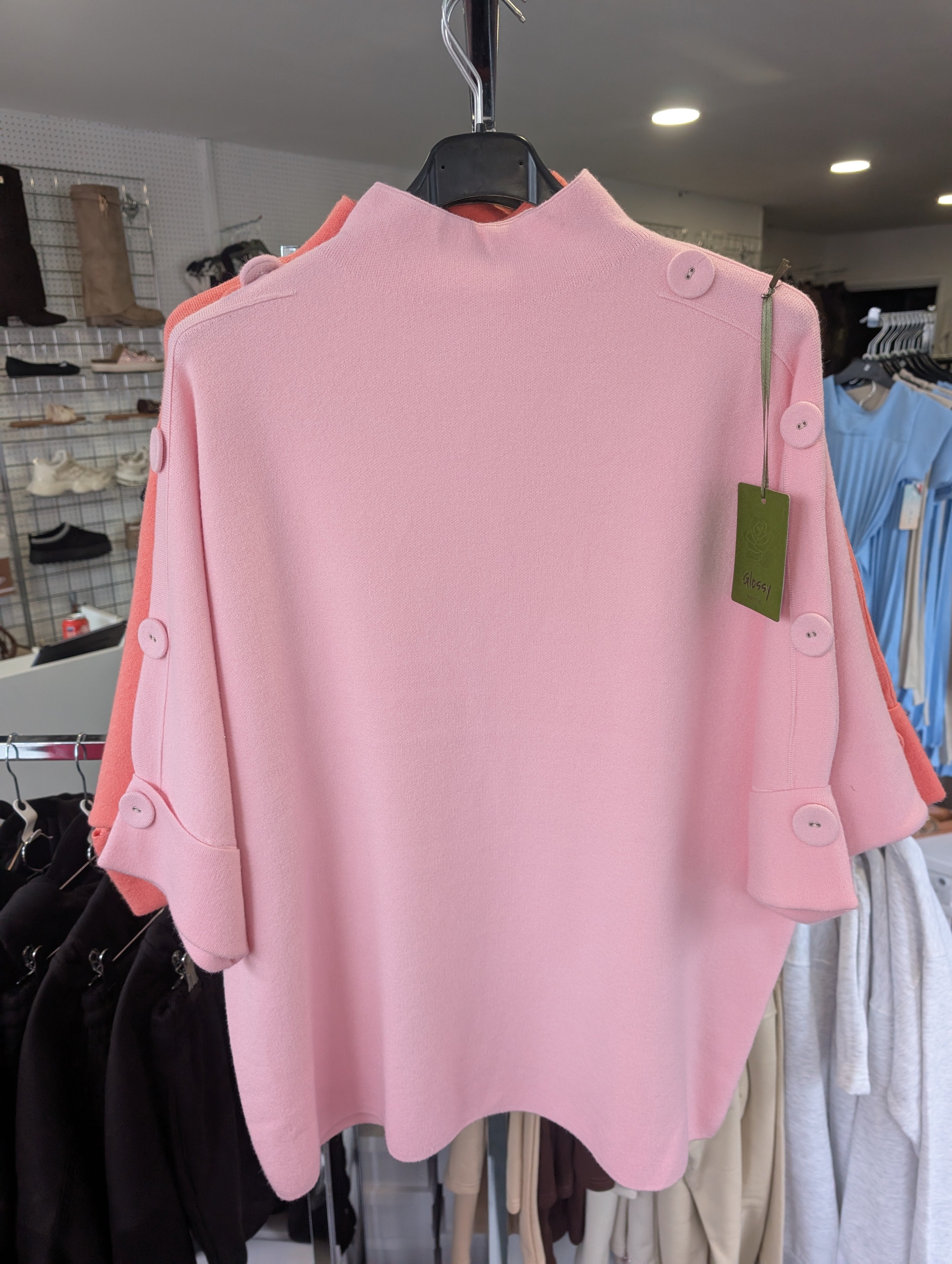 Short Sleeve High Neck Button Detail Jumper