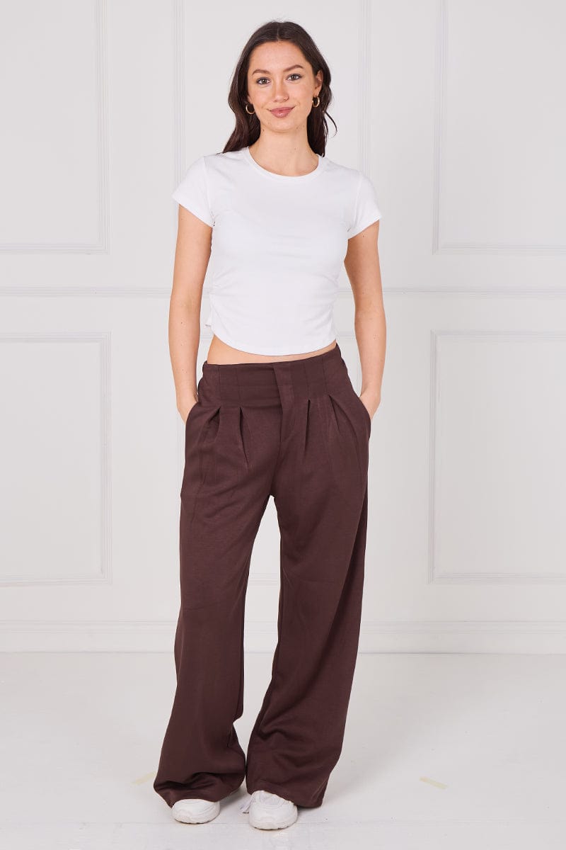 Elasticated Waist Wide Leg Pleat Trouser