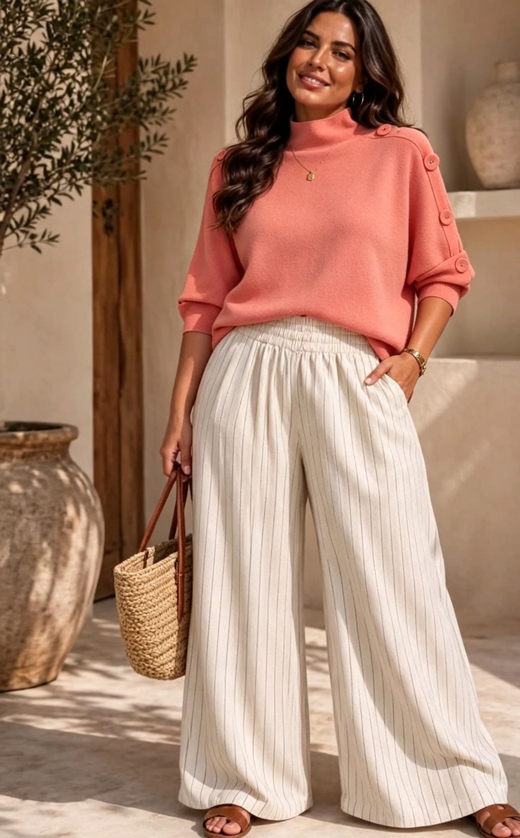 Short Sleeve High Neck Button Detail Jumper