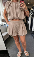 Balloon Hem Crop Top And Shorts Set