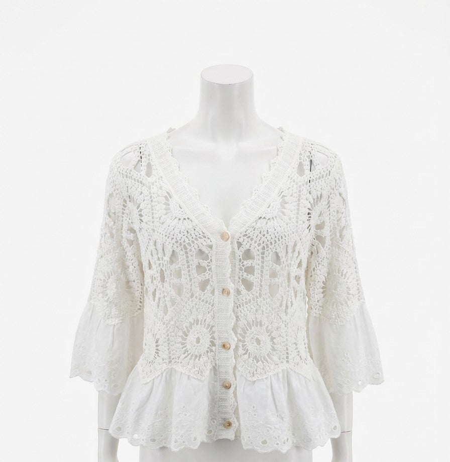 Floral Crochet Button Up Cardigan