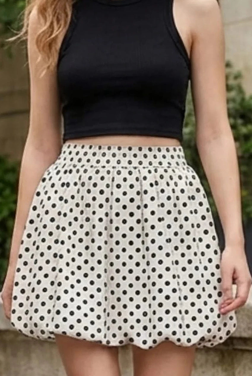 Polka Dot Bubble Hem Mini Skirt