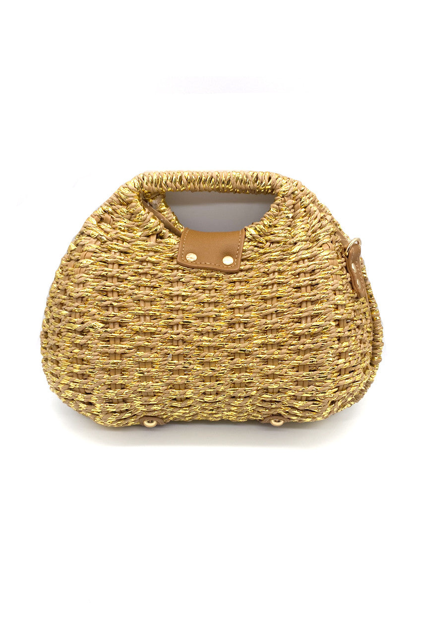 Gold Detail Wicker Hard Shell Handbag
