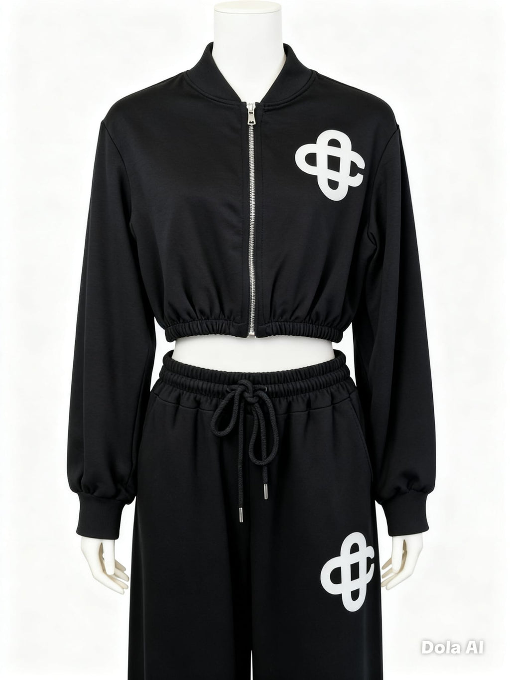 Zip Up Jacket & Wide Leg Trousers With Knot Logo