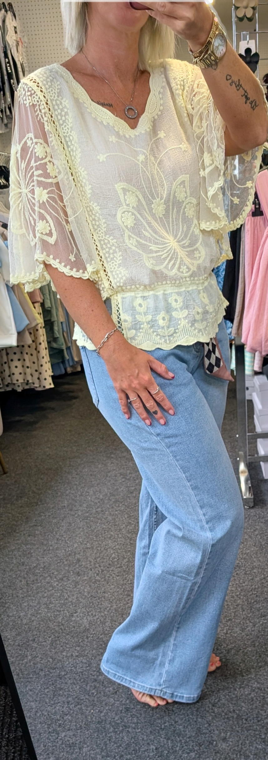 Floral Lace Butterfly Sleeve Blouse